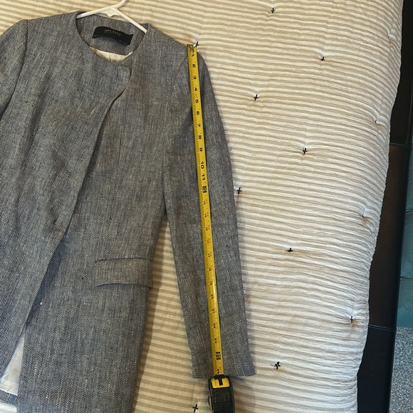 Zara Basics Collection Crossover Blue Textured Tweed Linen Jacket Blazer Medium - Picture 10 of 11